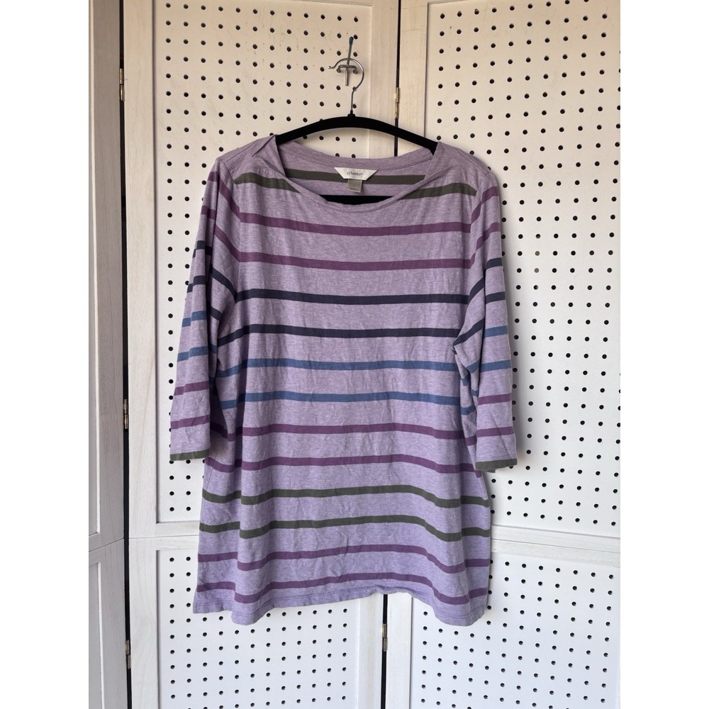CJ BANKS Women's X / 14 Striped 3/4 SLV‎ Tee Shirt Purple Blue